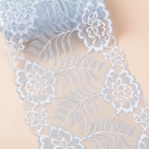 Elastic Floral Embroidered Lace Trim 18cm Wide for Bridal and Sewing