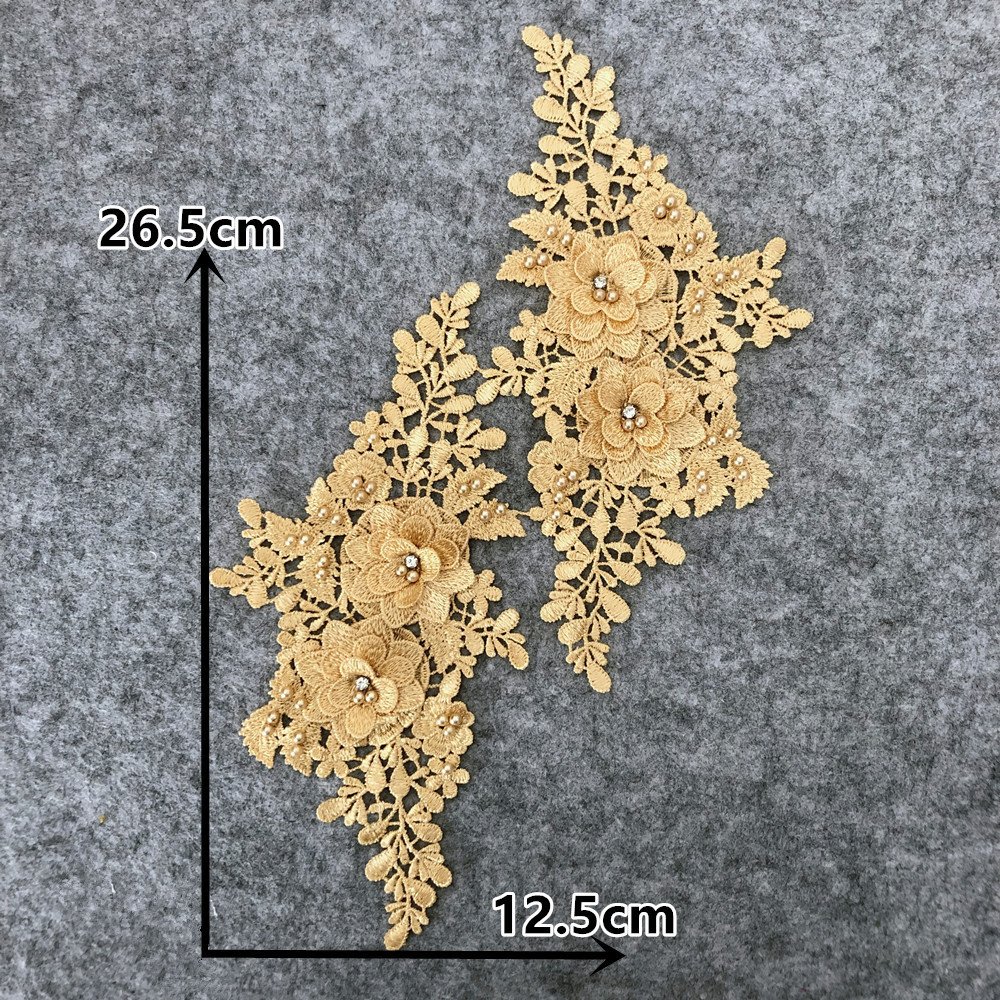 3D embroidered applique with pearls, hollow lace decoration patch