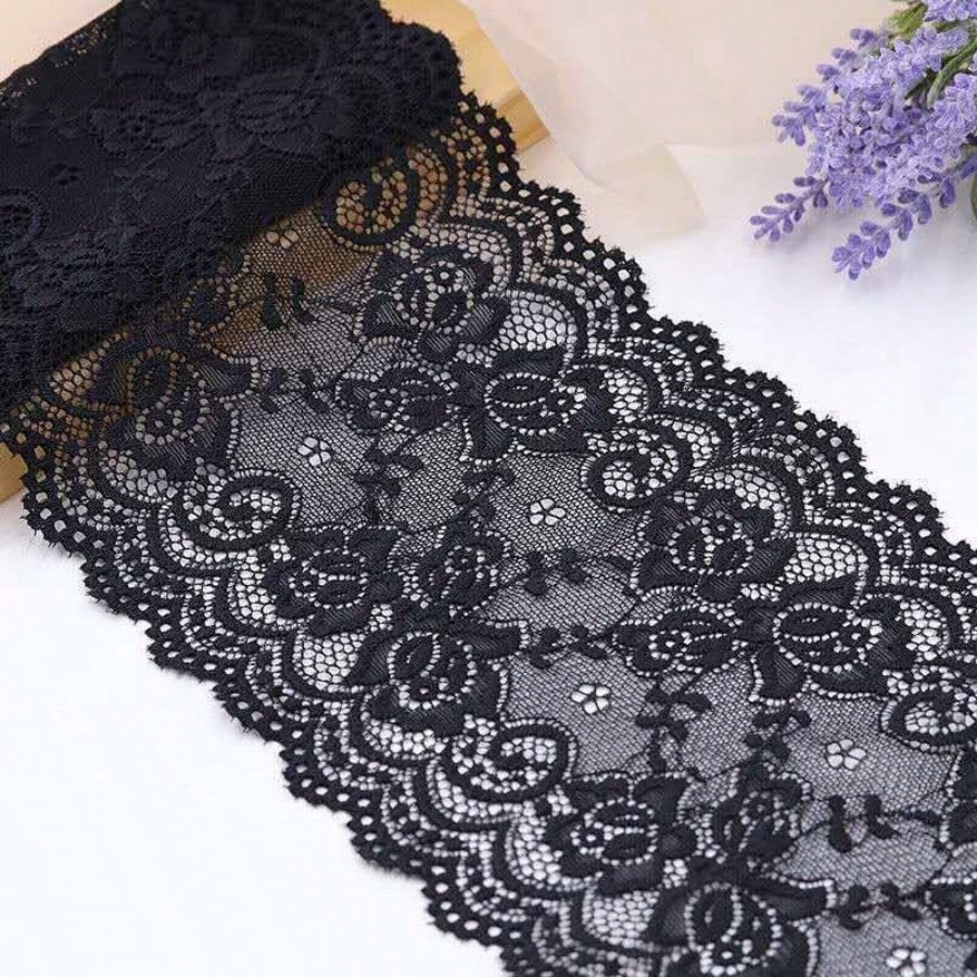 15cm Wide Elastic Floral Lace – Multicolor Stretch Trim for Wedding & Fashion DIY - 图片 4