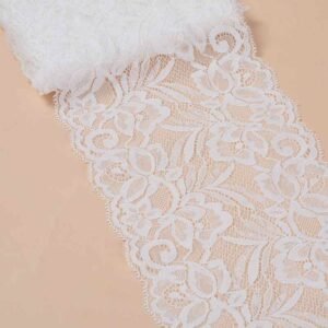 White Elastic Lace Trim with Floral Design Wide