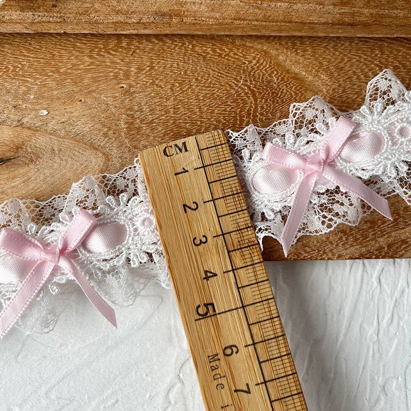 White Lolita Bow Lace Trim with Pearl Decor, 3.8cm Width Sewing Fabric