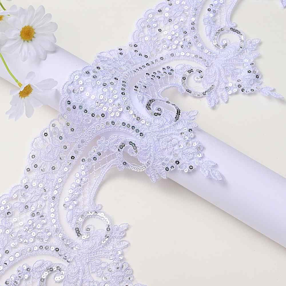 Lace mesh fabric with embroidery for couture gowns and DIY sewing