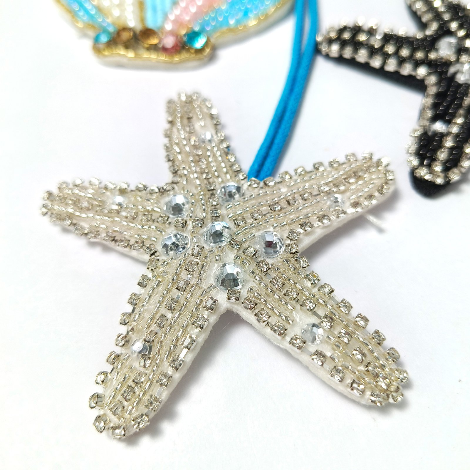 White starfish beaded embroidery applique pendant handmade ocean style lace accessory