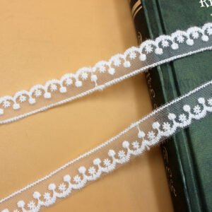 Soft white tulle lace with embroidered flowers, perfect for bridal fashion and accessories