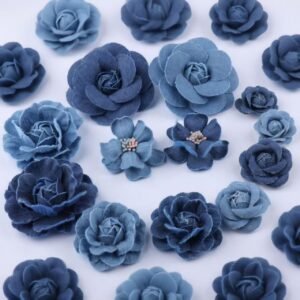 3D denim camellia flower patch for DIY jewelry and fashion projects