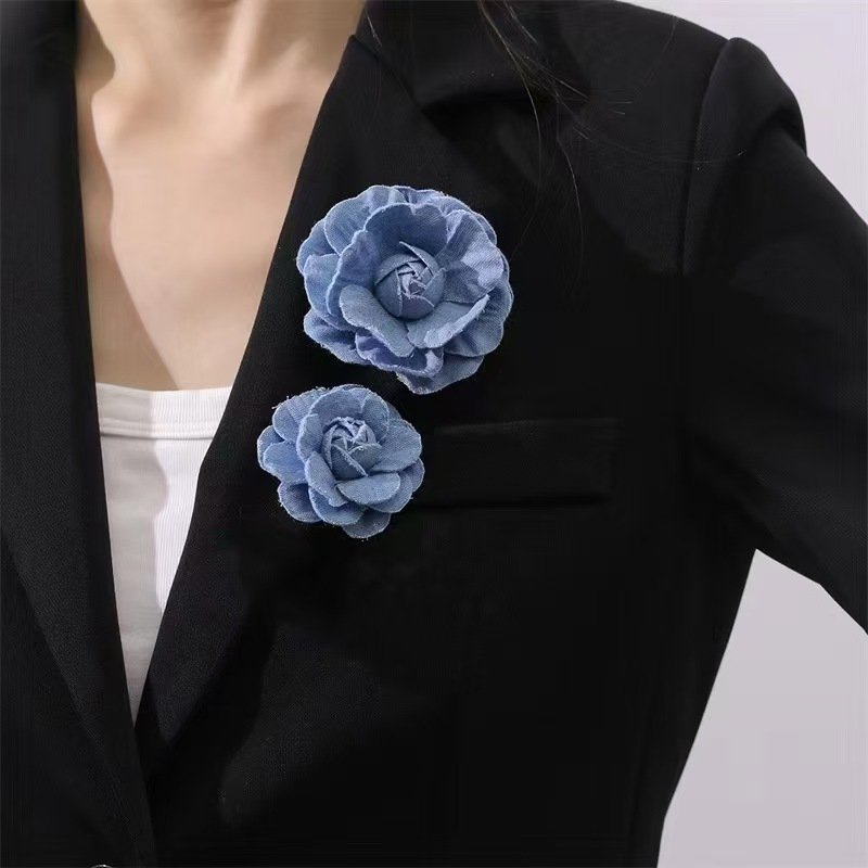 Handmade denim flower embellishment for clothes, bags, and hats
