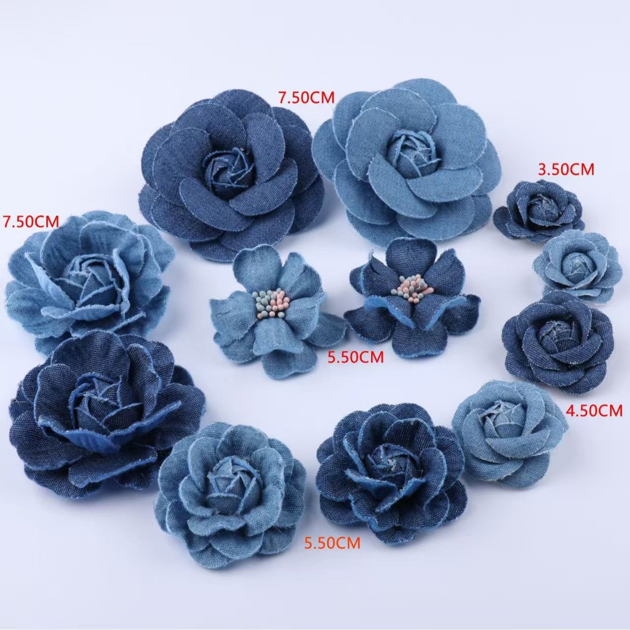 Denim camellia flower DIY supplies for handmade craft decorations