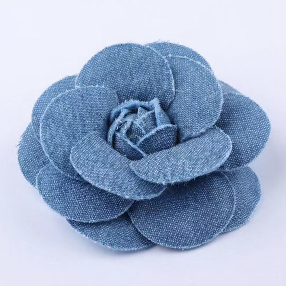 Fabric denim camellia flower applique for fashion design and DIY