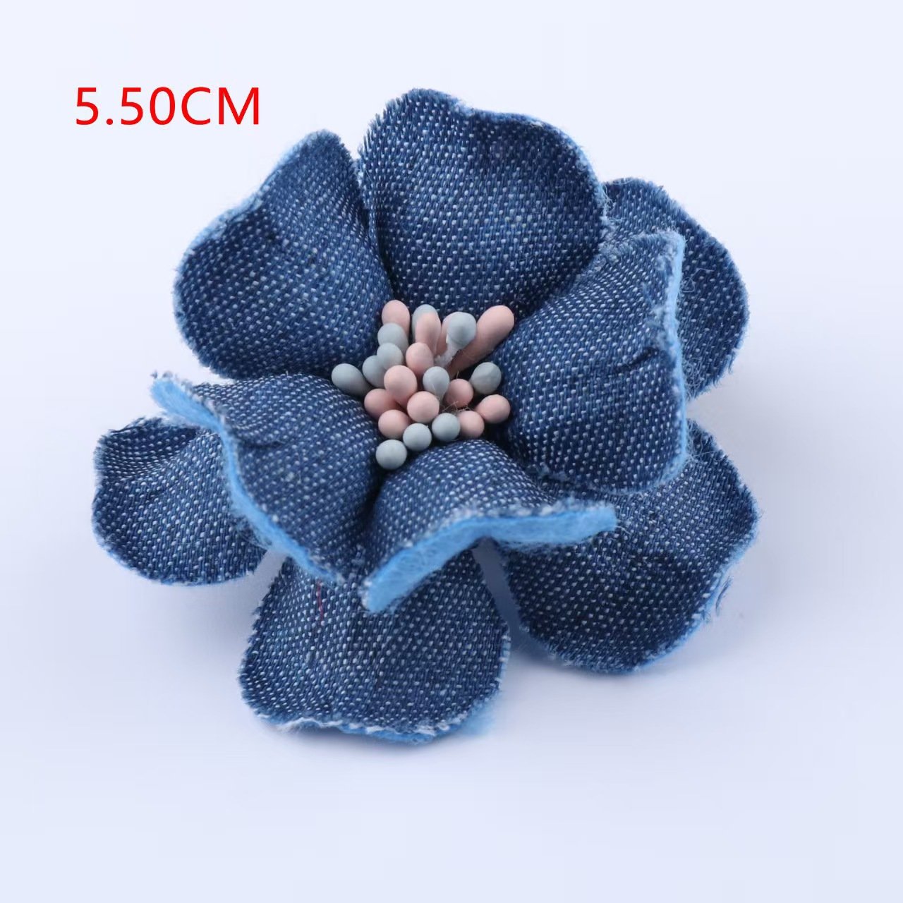 Denim camellia handmade flower accessory for DIY fashion projects