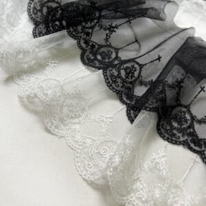 Decorative 14cm mesh fabric lace trim with embroidery for wedding gowns, skirts, sleeves and neckline
