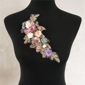 3D handmade rhinestone lace appliqué patch multicolor floral design for bridal dresses and DIY crafts