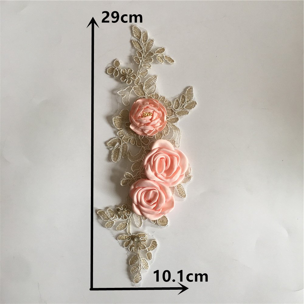 3D hollow lace floral embroidery appliqué patch pink flowers for bridal dresses and DIY crafts