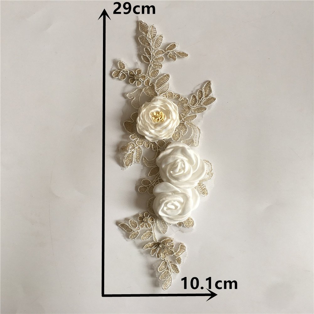 Ivory lace 3D flower embroidery appliqué patch for bridal couture and DIY handmade fashion