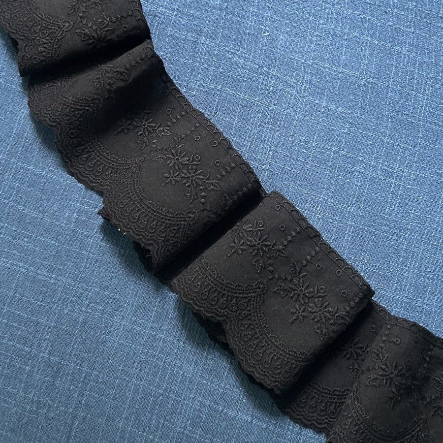 8cm cotton embroidered lace trim scalloped border in black for dresses, blouses, and DIY crafts