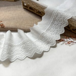 Apricot cotton embroidered lace 8.5cm wide fabric trim for sewing skirts tops sleeves hem