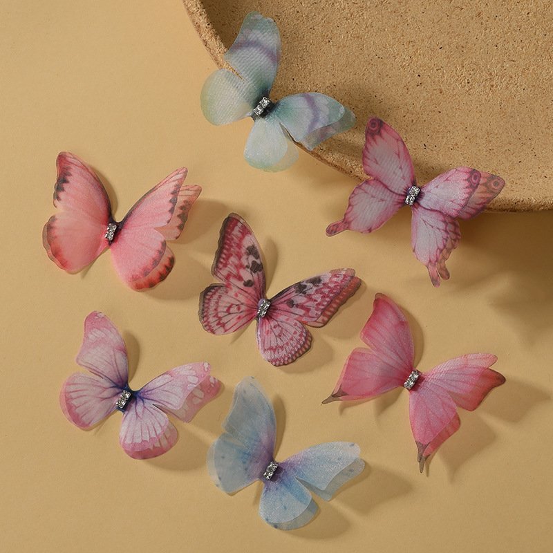 Assorted Double Layer Tulle Butterfly Appliques Handmade Set for DIY Fashion and Wedding Accessories