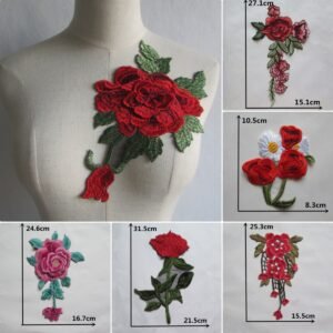Assorted polyester floral embroidery appliqué patch set for DIY sewing and crafts