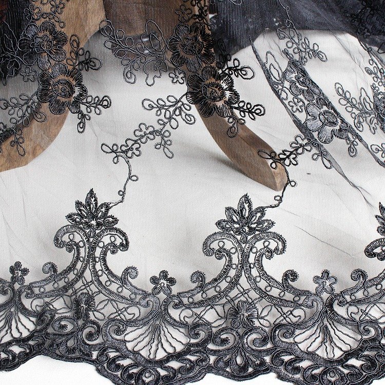 Black Carbone Lace Embroidery Fabric, 1.3m Wide for Evening Dresses