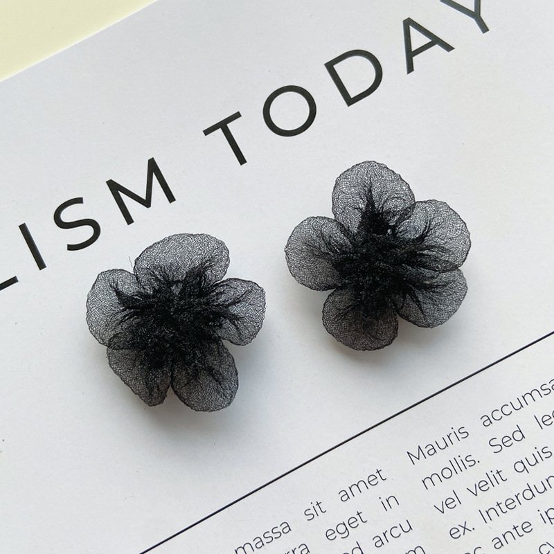 Black Chiffon Mesh Flower Applique Handmade Fabric Patch for DIY Sewing and Accessories