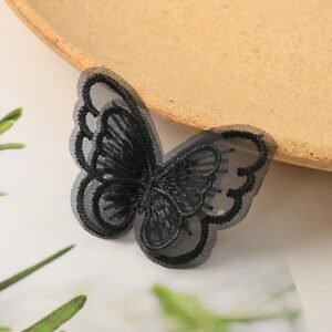 Black Double Layer Organza Butterfly Applique Handmade Patch for DIY Clothing, Jewelry, and Accessories