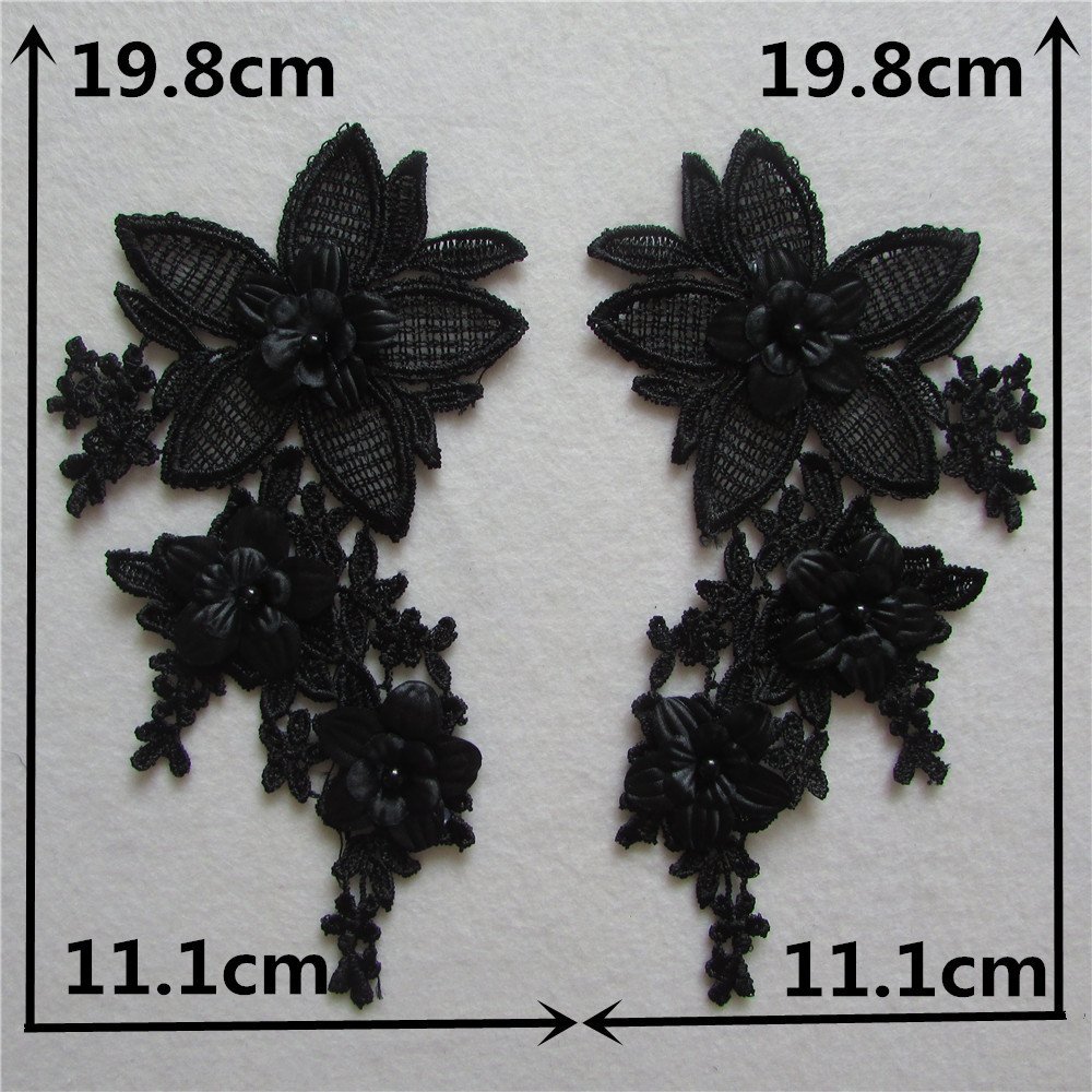 Black flower water-soluble embroidery appliqué patches set for sewing and handmade fashion