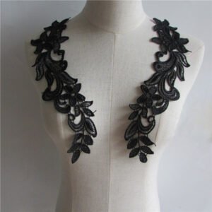 Black lace embroidery applique neckline decoration patch for evening gowns and stage costumes