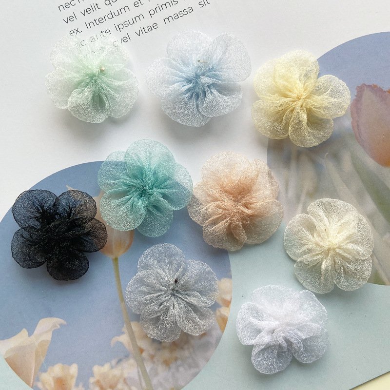 Blue Grey Beige Chiffon Mesh Flower Handmade Appliques for Dresses and DIY Fashion Crafts