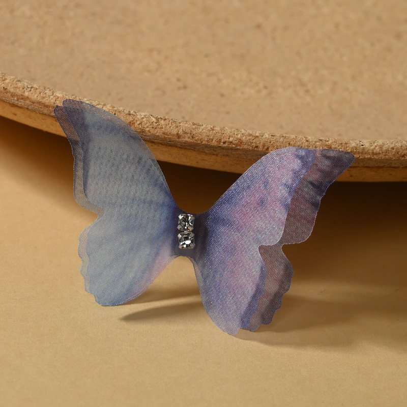 Blue Purple Gradient Double Layer Tulle Butterfly Patch for Dresses, Bags, and Hair Clips