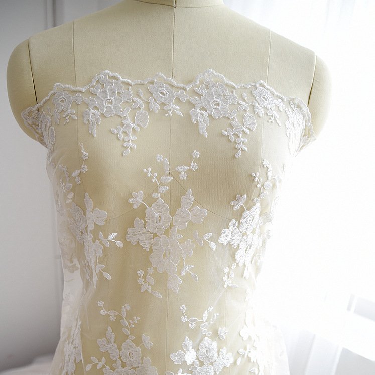 Bridal lace bodice embroidery fabric with floral design for handmade dress