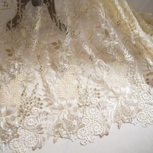 Champagne embroidered lace mesh fabric for wedding dress sewing