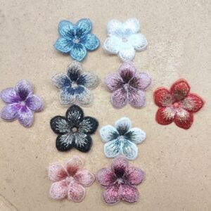 Colorful Embroidery Lace Floral Applique Five Petal Flowers for Fashion DIY, Hair Clips, and Wedding Accessories
