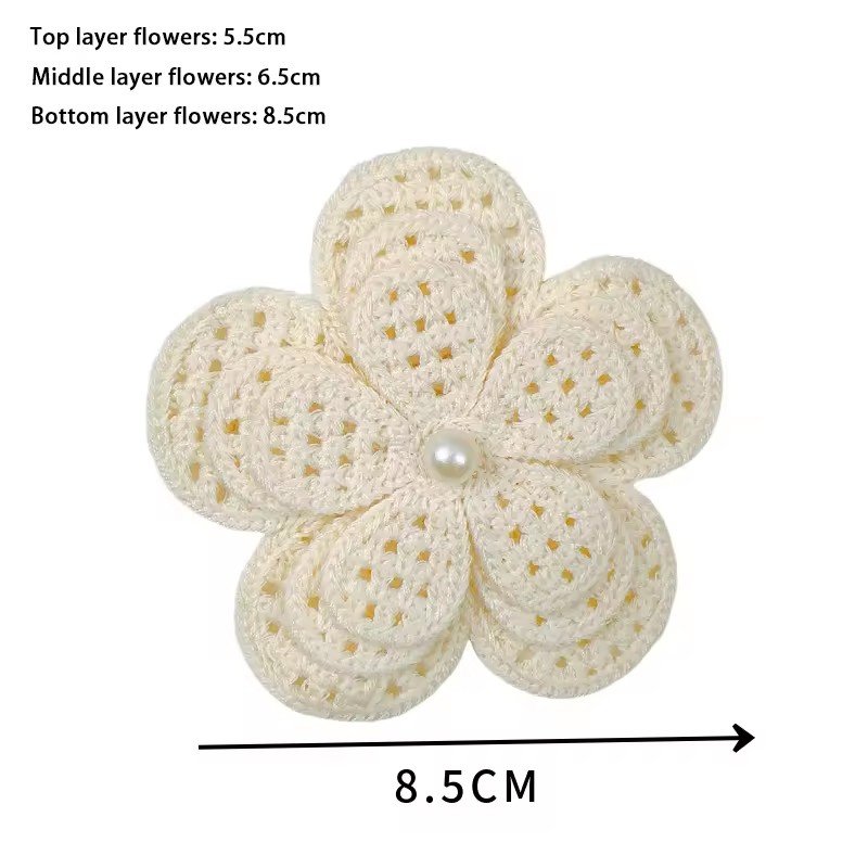 Cotton crochet 3D flower appliqué patch with layered petals 8.5cm for handmade crafts