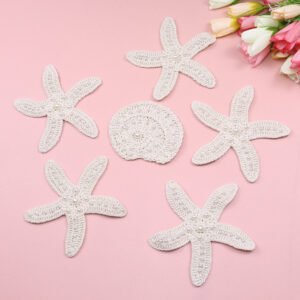 Cotton crochet starfish and shell appliqué patch set for DIY jewelry, hats, and accessories