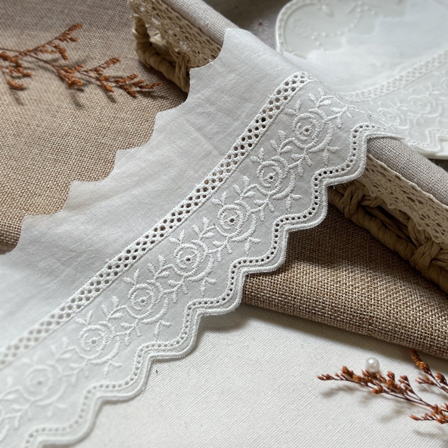 Apricot embroidered cotton lace trim 8.5cm width for dresses skirts blouses craft projects