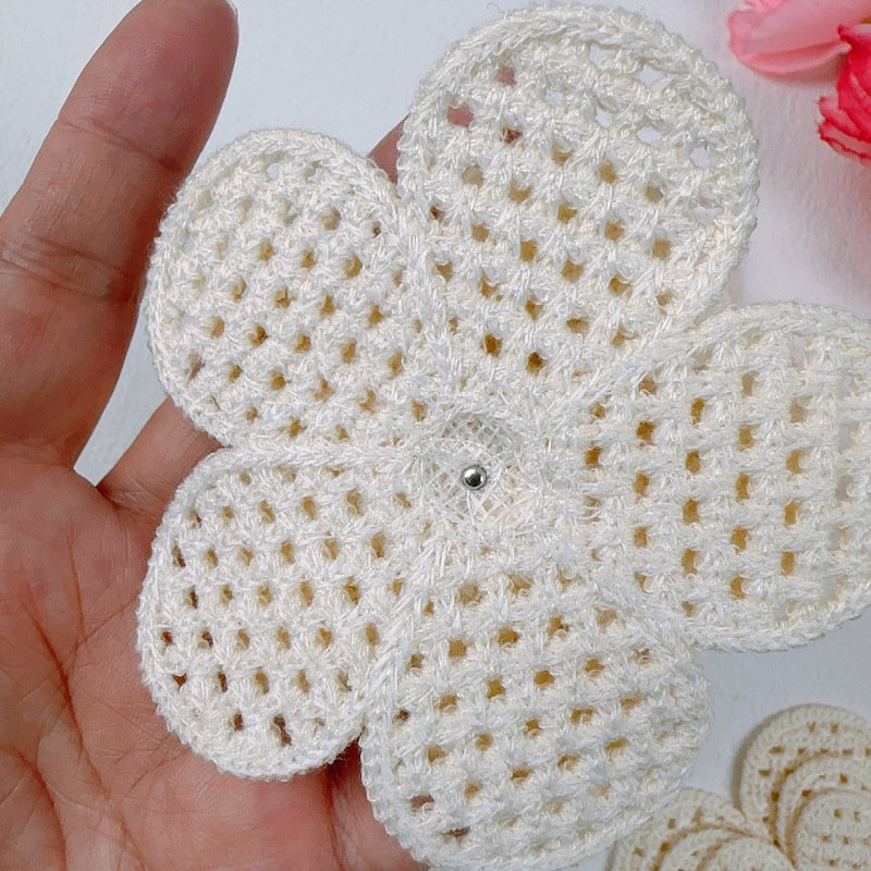 Cotton thread crochet 3D flower appliqué patch handmade with detailed petals
