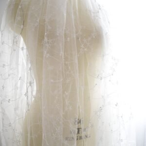 Crescent moon ivory embroidered lace trim fabric for bridal gowns and handmade crafts