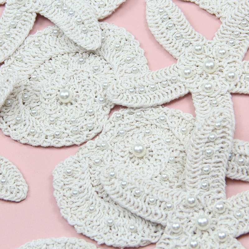 Crochet ocean theme appliqué patches with pearls for handmade couture and wedding crafts