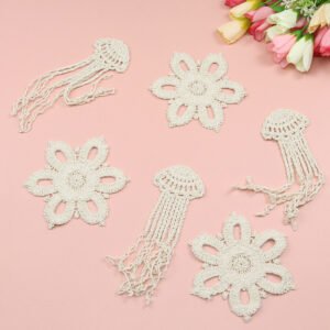 Crochet sea themed flower and jellyfish appliqué patches for sewing and handmade projects