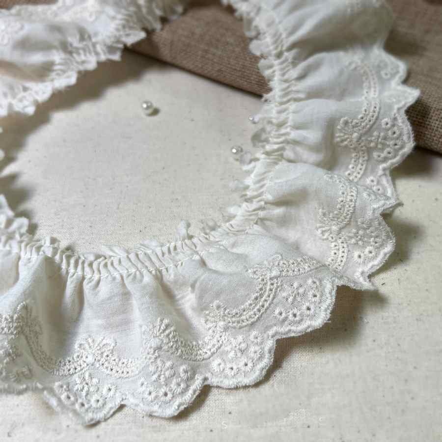 5.3cm decorative pleated cotton lace trim embroidered ruffles for sewing projects