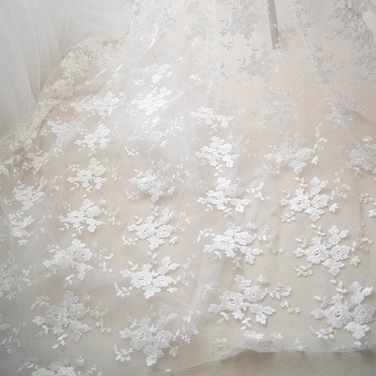 Delicate flower embroidered lace mesh fabric for handmade fashion and accessories