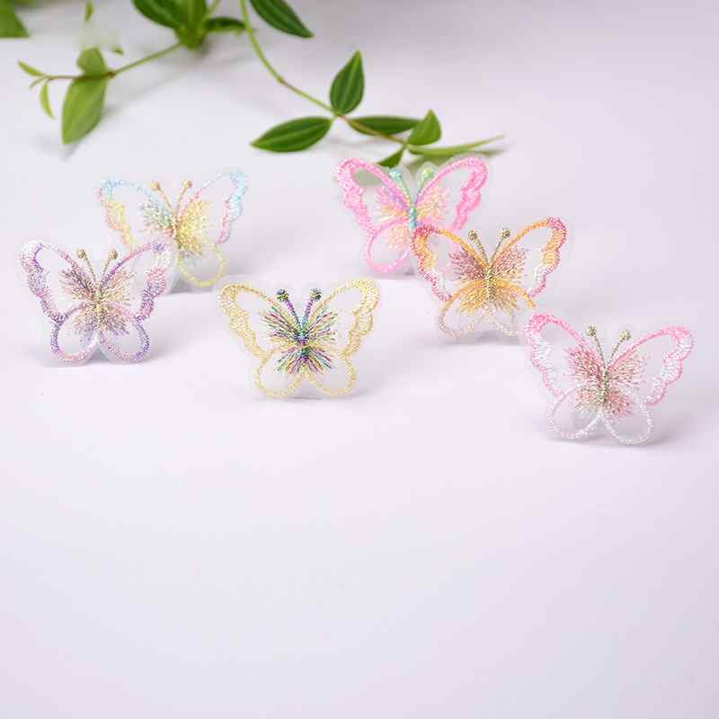 Gold and Silver Thread Embroidered Tulle Butterfly Appliques for DIY Dresses and Handmade Accessories