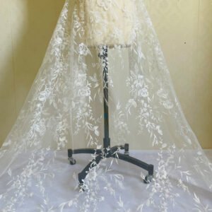 Embroidered lace fabric 1.25m wide for bridal dress and evening gown sewing