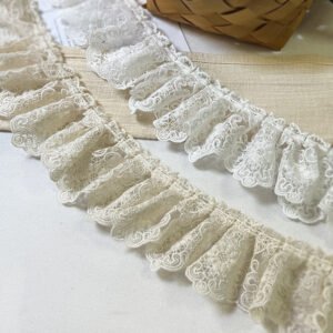 8.5cm European mesh embroidered ruffled lace trim ivory for dress blouse skirt hem
