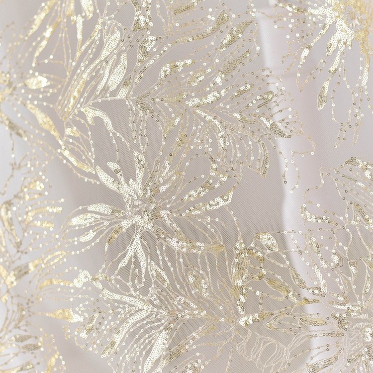 Gold Thread Sequin Embroidered Lace Fabric 1.3m Wide by Meter for Bridal Dress & Evening Gown