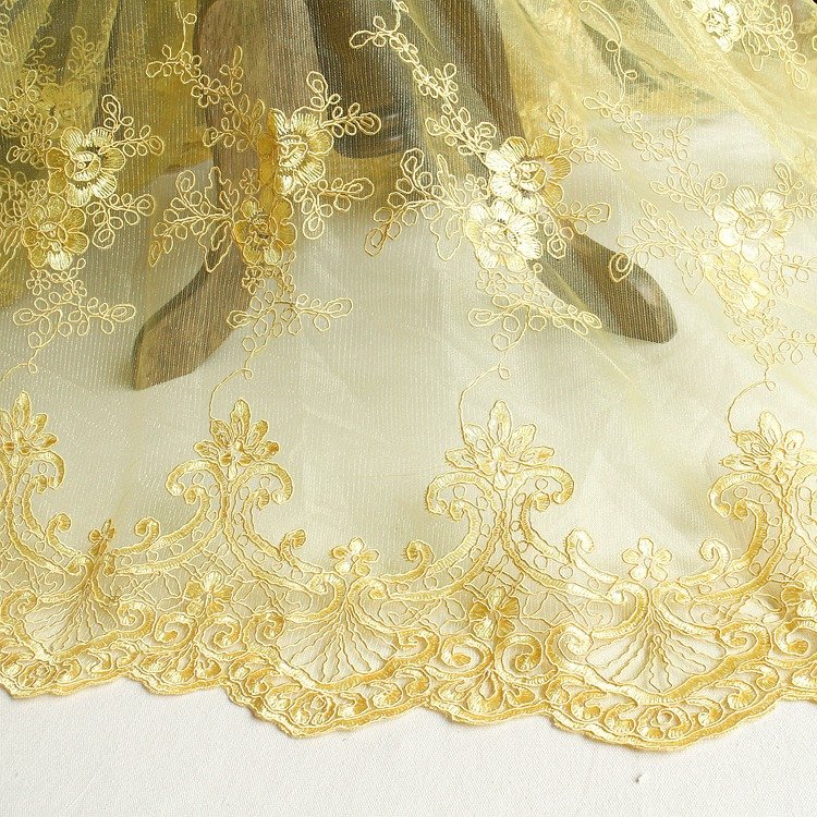 Goose Yellow Carbone Lace Embroidery Fabric, 1.3m Width by Meter