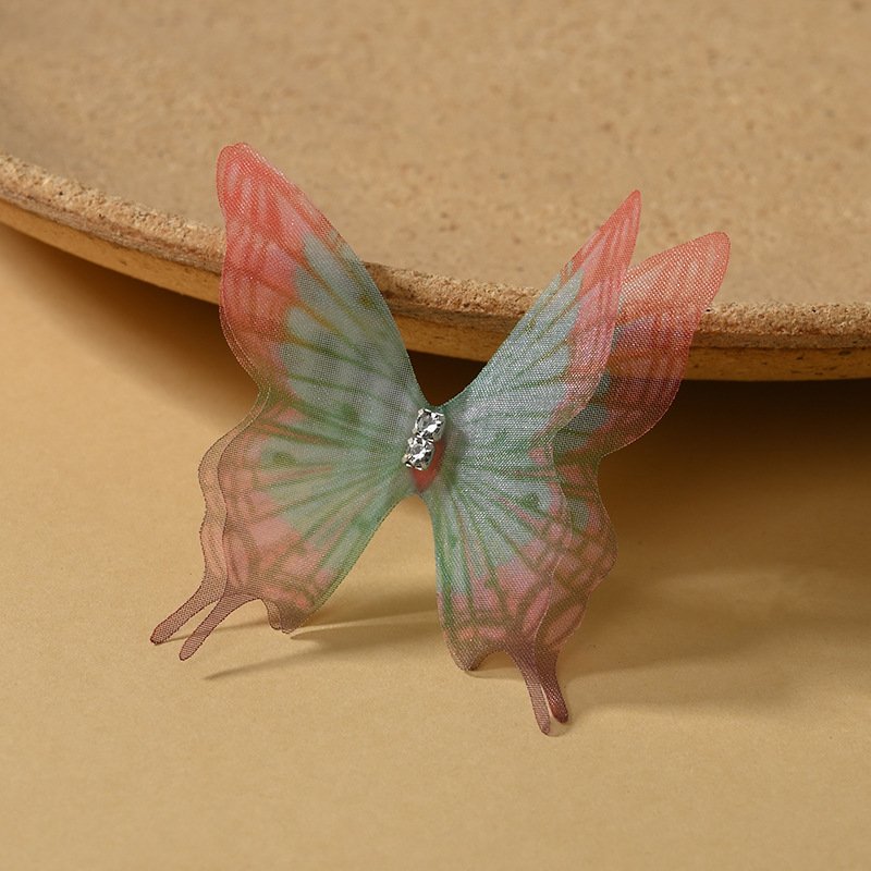 Green and Pink Double Layer Tulle Butterfly Appliques for DIY Clothing and Craft Accessories