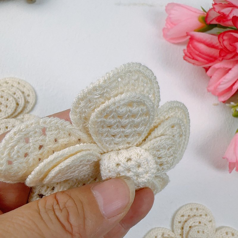 Handmade crochet flower appliqué patch with pearl center for DIY jewelry and clothing