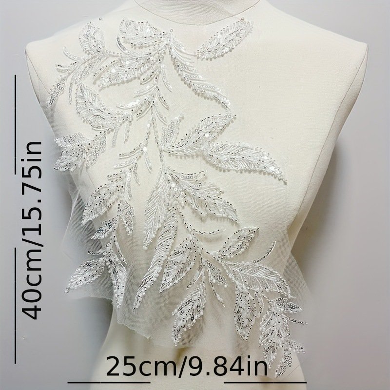 Handmade lace embroidery applique with sequins and beads for women’s evening gowns and fashion design