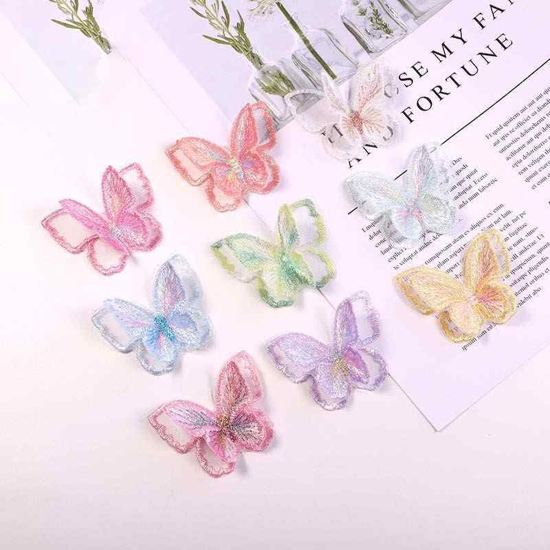 Iridescent Double Layer Organza Embroidered Butterfly Appliques for DIY Wedding Dresses, Hair Clips & Fashion Crafts
