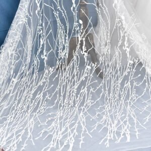 Irregular branch embroidered lace fabric mesh for bridal gowns and handmade crafts